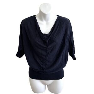 Halogen Petite Women’s Navy Blue Cowl‎ Neck Button Back Half Sleeve Shirt Blouse